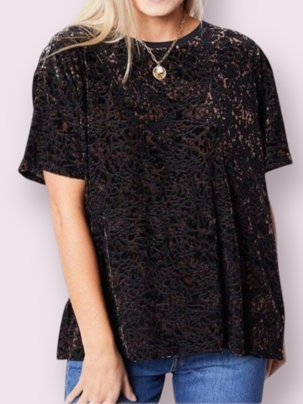 We The Free Burnout Velvet Oversized T Shirt Sheer Boxy Boho Tee Size S